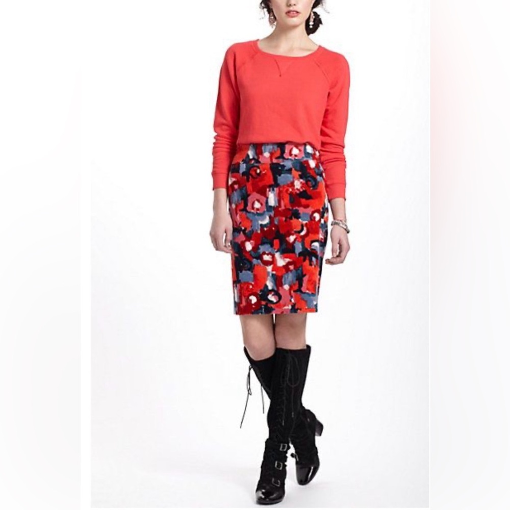 Anthropologie Vanessa Virginia red multi colored corduroy skirt size 4